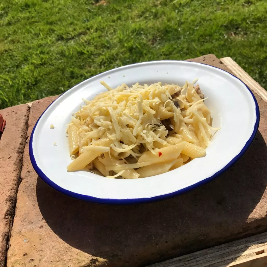 Glamping sausage pasta